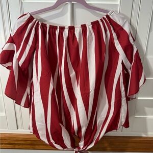 Red and White Striped Off-Shoulder Top